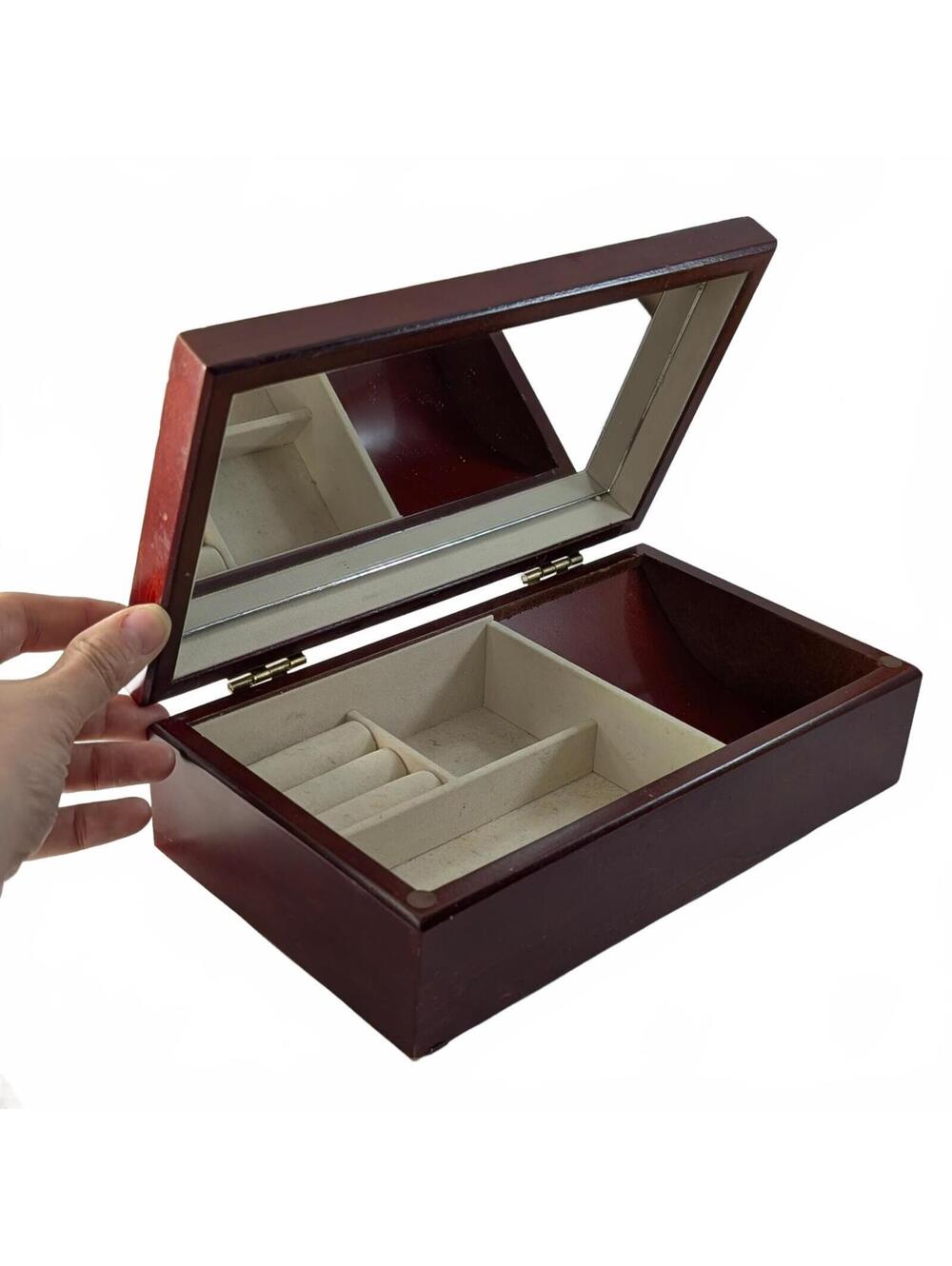 Mahogany Flower Inlay Mirrored Jewelry Chest